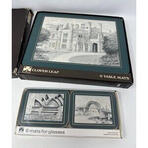 Vintage Clover Leaf Table Mats AUSTRALIA Scenes Set 6 Placemats 6 Coasters NEW